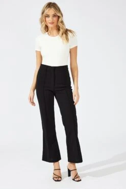 Black Wide Leg Pants High Rise Workwear -Women Clothing Shop bt1332 38pb black 3