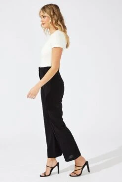 Black Wide Leg Pants High Rise Workwear -Women Clothing Shop bt1332 38pb black 4
