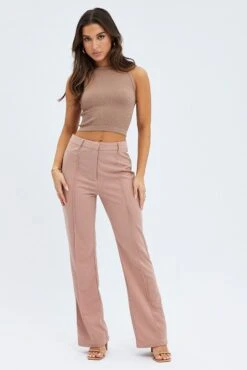 Brown Wide Leg Pants High Rise Workwear -Women Clothing Shop bt1332 38pb mocha 3