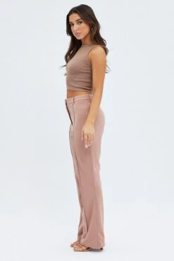 Brown Wide Leg Pants High Rise Workwear -Women Clothing Shop bt1332 38pb mocha 4