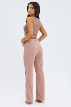 Brown Wide Leg Pants High Rise Workwear -Women Clothing Shop bt1332 38pb mocha 5