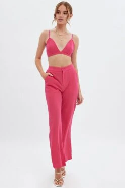Pink High Waist Pants -Women Clothing Shop bt13356x f3 hot pink 3