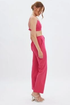 Pink High Waist Pants -Women Clothing Shop bt13356x f3 hot pink 4