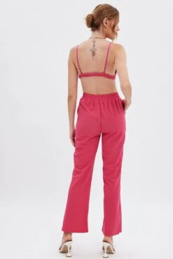 Pink High Waist Pants -Women Clothing Shop bt13356x f3 hot pink 5