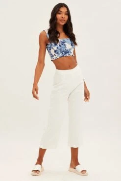 White Cropped Pant High Waisted