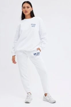 White Track Pants High Rise Jogger -Women Clothing Shop bt2102jx 84p white 3