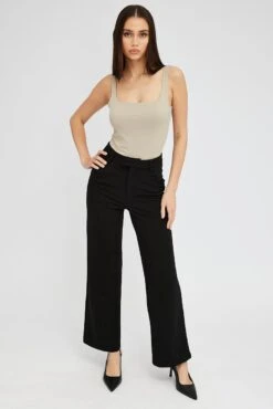 Black Straight Fit Pants High Rise Ponte