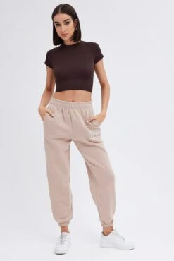 Brown Track Pants High Rise Jogger -Women Clothing Shop bt2117h 84p mocha 3