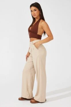 Beige Wide Leg Pants High Rise -Women Clothing Shop bt2248a 33pb beige 4