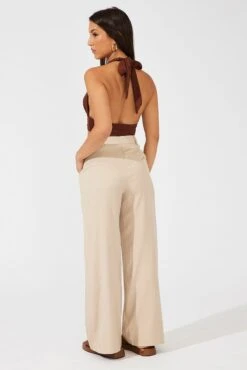 Beige Wide Leg Pants High Rise -Women Clothing Shop bt2248a 33pb beige 5