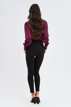 Black Slim Pants High Rise Belted Workwear -Women Clothing Shop bt2292 38pb black 5