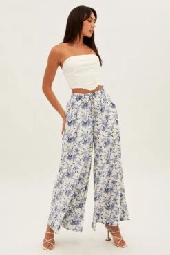 Blue Floral Pant Wide Leg Floral Print