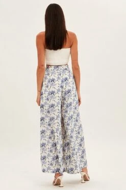 Blue Floral Pant Wide Leg Floral Print -Women Clothing Shop bt2320f 38mb floral 5