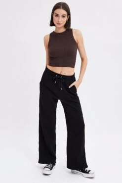 Black Wide Leg Track Pants High Rise