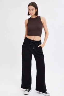 Black Wide Leg Track Pants High Rise -Women Clothing Shop bt2372 84pb black 3