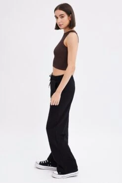Black Wide Leg Track Pants High Rise -Women Clothing Shop bt2372 84pb black 4