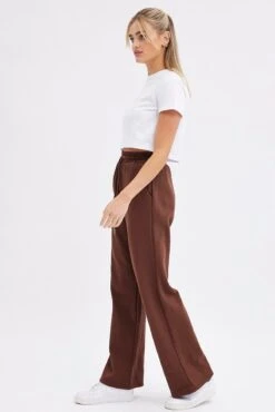 Brown Wide Leg Track Pants High Rise -Women Clothing Shop bt2372 84pb chocolate 4