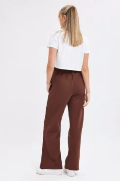 Brown Wide Leg Track Pants High Rise -Women Clothing Shop bt2372 84pb chocolate 5