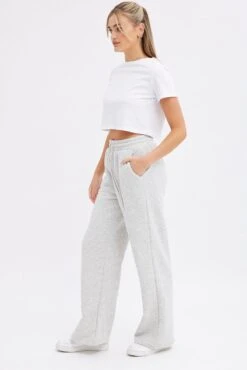 Grey Wide Leg Track Pants High Rise -Women Clothing Shop bt2372 84pb grey marle 3