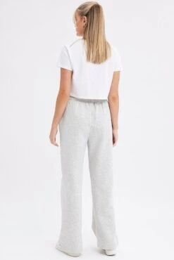 Grey Wide Leg Track Pants High Rise -Women Clothing Shop bt2372 84pb grey marle 4