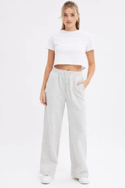 Grey Wide Leg Track Pants High Rise -Women Clothing Shop bt2372 84pb grey marle 5