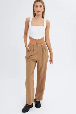 Blue Stripe Wide Leg Pants High Rise Pleated -Women Clothing Shop bt2542ax 34pb stripe 3