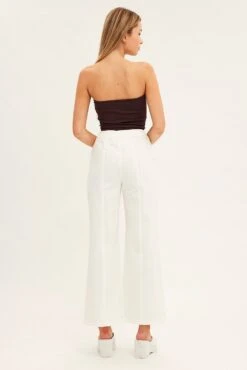 White Wide Leg Pants High Rise Cotton -Women Clothing Shop bt2543 35pb white 5