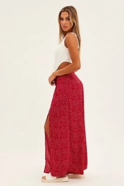 Red Polka Dot Wide Leg Pants High Rise Waist Tie -Women Clothing Shop bt2598 81pb polka dot 4