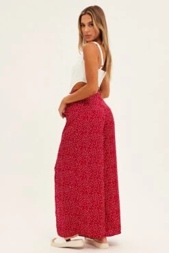 Red Polka Dot Wide Leg Pants High Rise Waist Tie -Women Clothing Shop bt2598 81pb polka dot 5