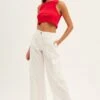 White Cargo Pants Wide Leg Mid Rise