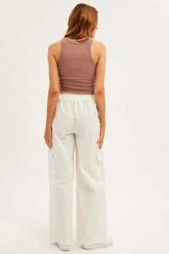 White Wide Leg Cargo Pants High Rise -Women Clothing Shop bt2635 81pb white 5