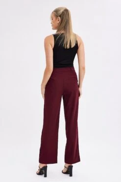 Red Wide Leg Pants Low Rise Cross Over Waistband -Women Clothing Shop bt2733 34pb burgundy 5