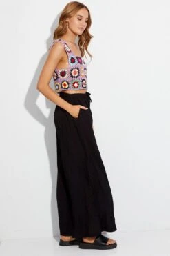 Black Wide Leg Pants High Rise Elastic Waist -Women Clothing Shop bt2754 47p black 4