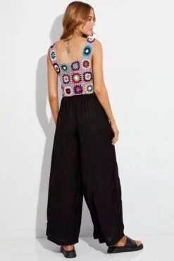 Black Wide Leg Pants High Rise Elastic Waist -Women Clothing Shop bt2754 47p black 5