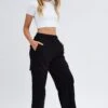 Black Cargo Track Pants High Rise 1 Black Cargo Track Pants High Rise -Women Clothing Shop bt2808 84pb black 1
