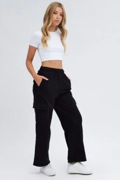Black Cargo Track Pants High Rise