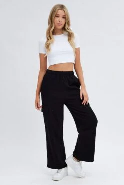 Black Cargo Track Pants High Rise -Women Clothing Shop bt2808 84pb black 3