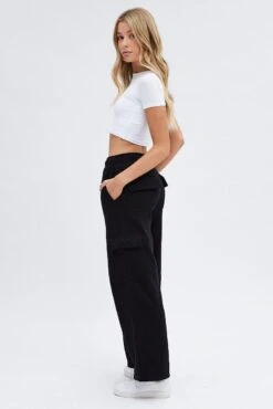 Black Cargo Track Pants High Rise -Women Clothing Shop bt2808 84pb black 4