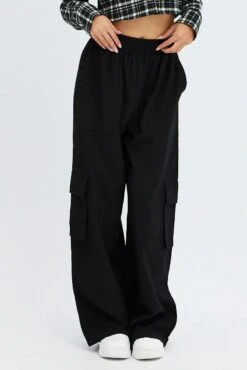 Black Wide Leg Pants High Rise Cargo -Women Clothing Shop bt2851 38pb black 2
