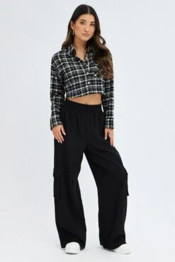 Black Wide Leg Pants High Rise Cargo -Women Clothing Shop bt2851 38pb black 3