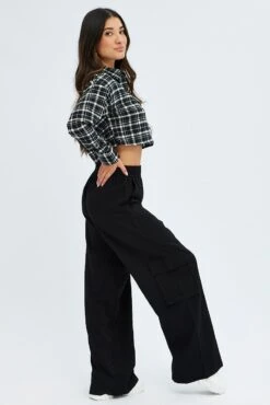 Black Wide Leg Pants High Rise Cargo -Women Clothing Shop bt2851 38pb black 4