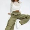 Green Wide Leg Pants High Rise Cargo