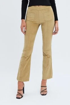 Camel Flare Leg Pants High Rise Corduroy -Women Clothing Shop bt2859 38p beige 3