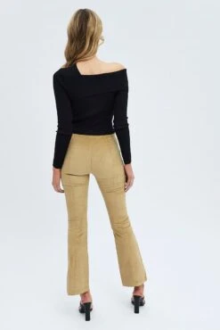 Camel Flare Leg Pants High Rise Corduroy -Women Clothing Shop bt2859 38p beige 5