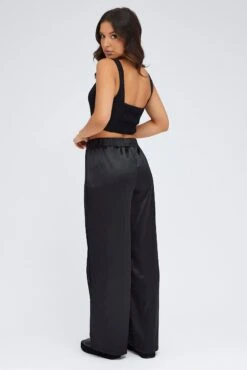 Black Wide Leg Pants High Rise Satin -Women Clothing Shop bt2899x 38pb black 5