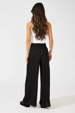Black Wide Leg Pants High Rise Linen Blend -Women Clothing Shop bt3053 33pb black 5