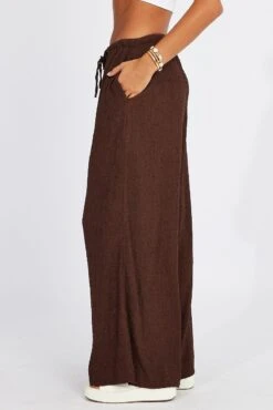 Brown Wide Leg Pants High Rise Textured Fabric -Women Clothing Shop bt3059x 47pk brown 3