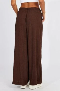 Brown Wide Leg Pants High Rise Textured Fabric -Women Clothing Shop bt3059x 47pk brown 4