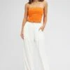 White Wide Leg Pants High Rise Textured Fabric -Women Clothing Shop bt3059x 47pk white 1