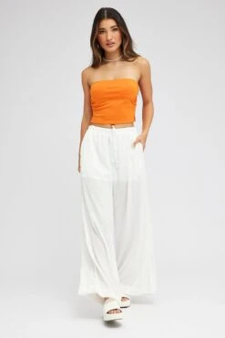 White Wide Leg Pants High Rise Textured Fabric -Women Clothing Shop bt3059x 47pk white 3